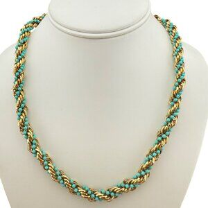 Avon Gold Tone Blue Bead Twist Necklace Elegant Statement Jewelry‎ Vintage Style